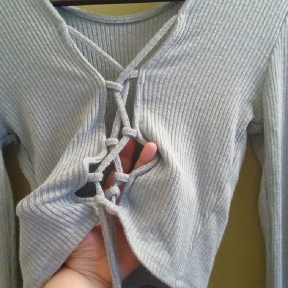 Womans M Garage Blue Tie Back Crop Blouse Lightweight Long Sleeved - Picture 4 of 4